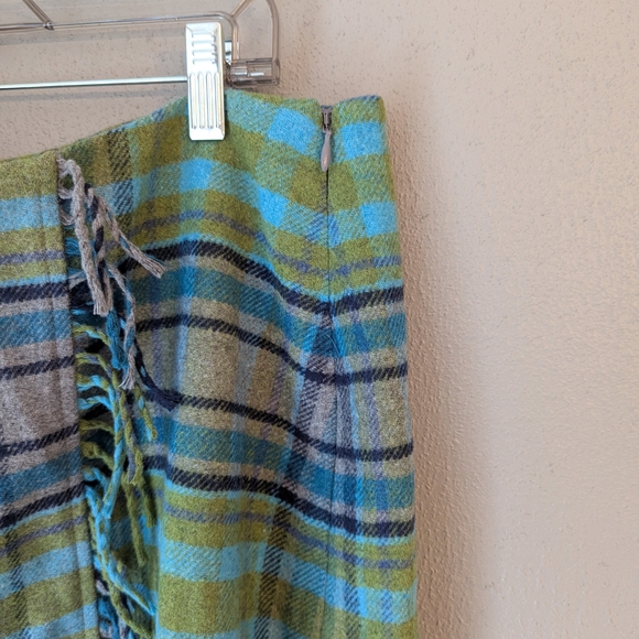 J. Jill Plaid Wool Blend Skirt in Blue and Green With Fringe 22 - Picture 5 of 8